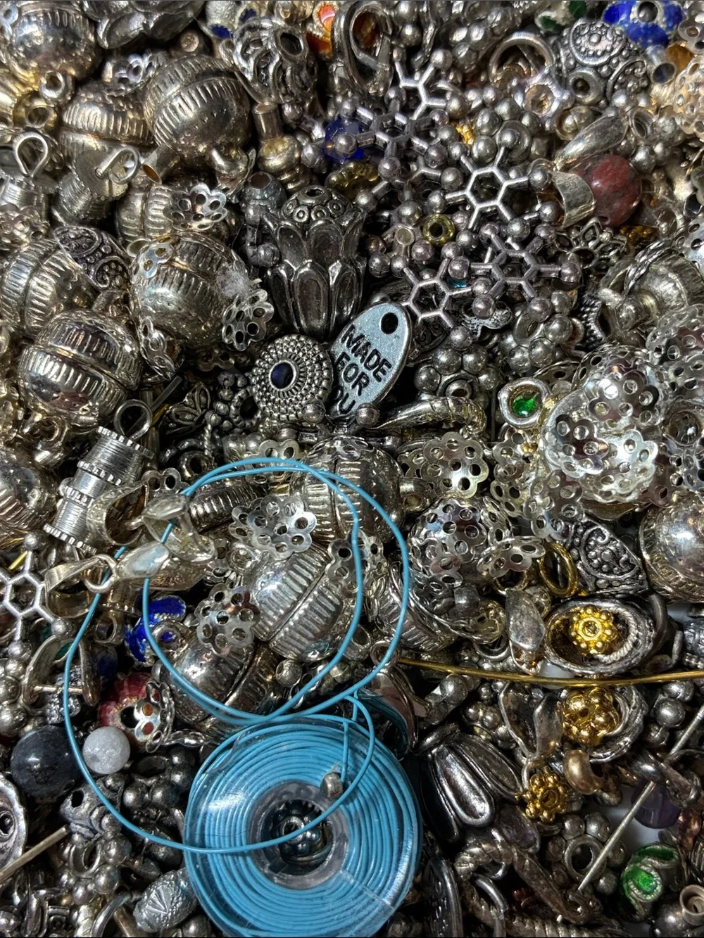 Lot of 2+ pounds of silver and gold colored jewelry making findings